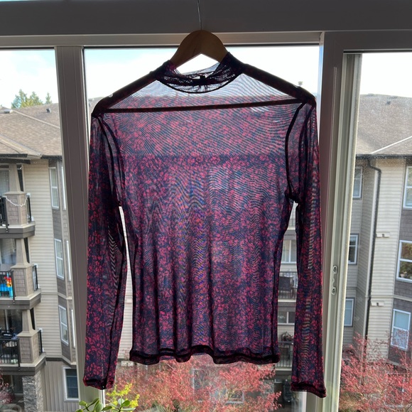 DYNAMITE mesh floral mock neck top - Picture 1 of 3